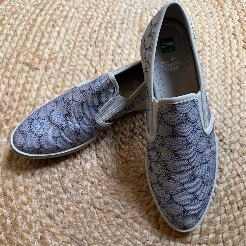 Cougar Lula Waterproof Blue Patterned Slip-On Sneakers - Size 9